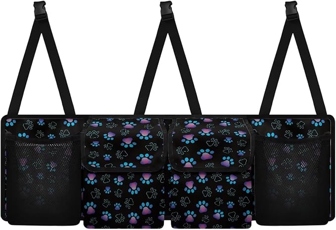 Small Car Trunk Organizer Back Seat Hanging Car Organizers and Storage, Paw Print Car Backseat Organizers, Easy to Clean and Install