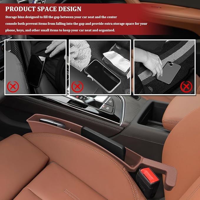 2PCS Car Seat Gap Filler Organizer with Charging Opening, Multifunctional Car Gap Filler Stop Things from Dropping, Universal Car Accessories Car Seat Storage Box for Women Men (Brown)