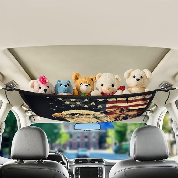 Eagle USA Flag Car Roof Storage Bag Hanging Car Storage Bag All Car Storage Organizers Large Capacity Can Hold Mobile Phone, Wallet