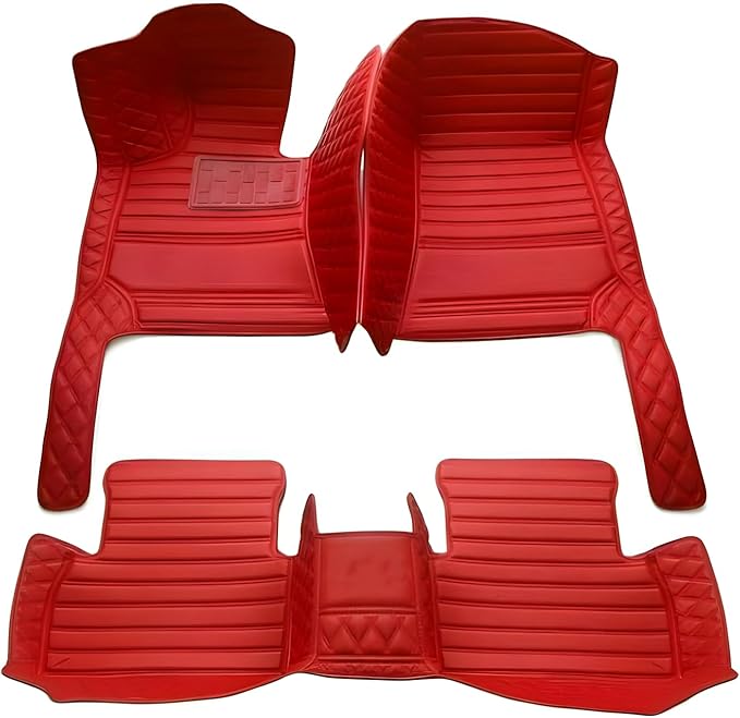 Customize Car Floor Mats for 99% Sedan SUV Sports Car All Weather Leather Full Coverage Waterproof Non-Slip Vehicle Lining Pads (All red Stitching)