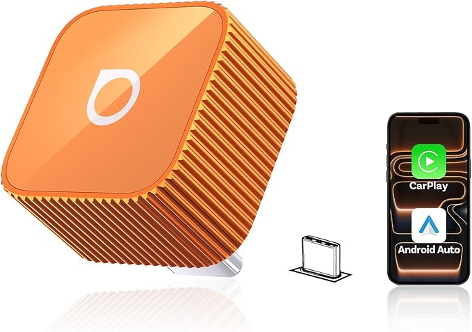 OTTOCAST 2026 New Mini Slim [USB C], 2-in-1 Wireless CarPlay Adapter & Android Auto Adapter, Plug & Play, 5s Auto-Connect Wireless Carplay Dongle for Factory Wired Cars, iPhone & Android Orange