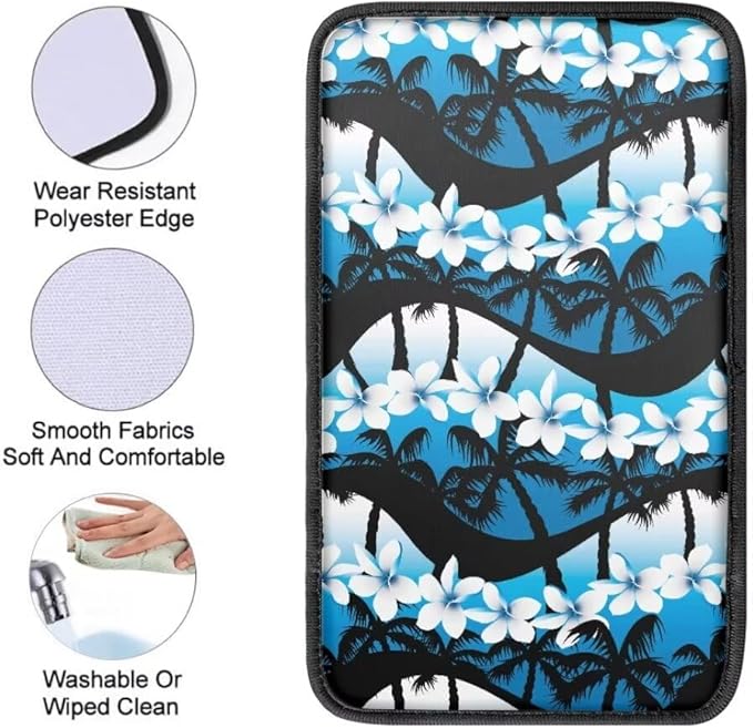 Coldinair Palm Tree Car Center Console Pad Ocean Wave Plumeria Soft Armrest Protector Cover Universal Fit for Most Vehicle,SUV,Truck,Car Interior Accessories Decor