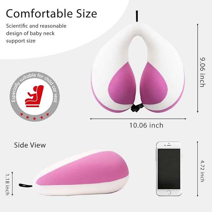 MOOB Travel Pillow for Kids, Traveling Gifts for Toddler & Children U-Shape Car Seat Head Travel Neck Pillow, Kids Neck Pillow for Car Headrest Purple