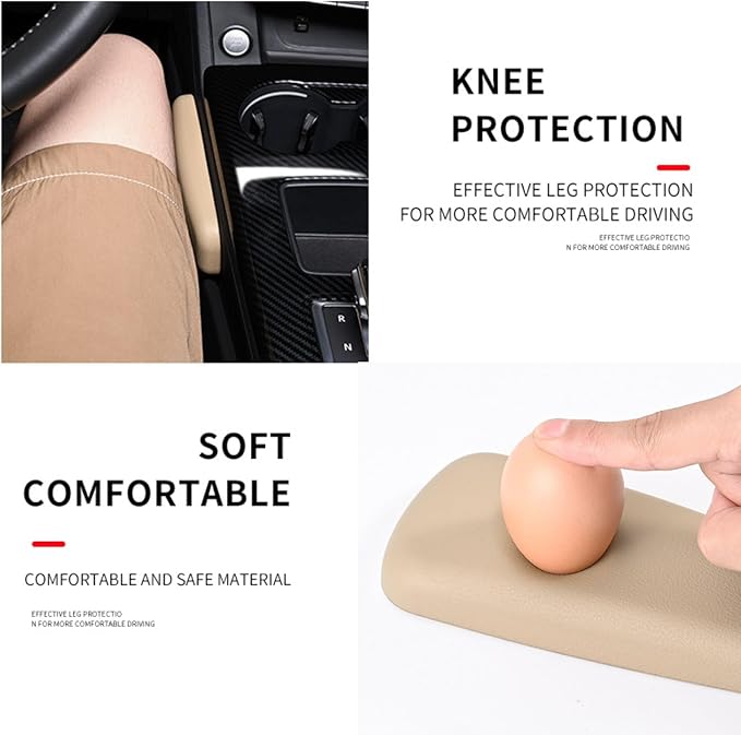 Car Armrest Cushion, Soft Leather Universal Knee Leg Elbow Pad, Center Console Thigh Support Pillow, Comfort Armrest for Car Interior Accessories(Beige)