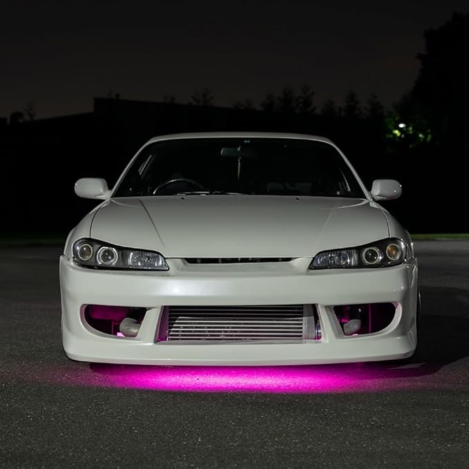LEDGlow 4pc Pink LED Flexible Car Slimline Underbody Underglow Accent Neon Lighting Kit - 4 Unique Patterns - Water Resistant, Low Profile Light Tubes - Includes Control Box & Remote