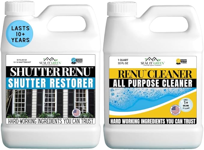 Premium Restorer-Restores Original Color & Rejuvenates Faded Shutters, Patio Furniture, Garage/Front Doors & More | Eco-Friendly |Lasts 10 Yrs.| Includes Powerful Cleaner | Quart Kit