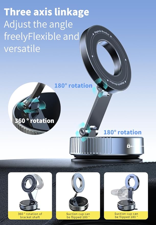 Car Phone Holder for Magsafe,360°Nano Gel Vacuum Magnetic Phone Holders for Your Car,[108+LBS Suction & 2800 gf Magnetic] Perfect for iPhone 17/Air/16/15/14/13/12 pro,Android