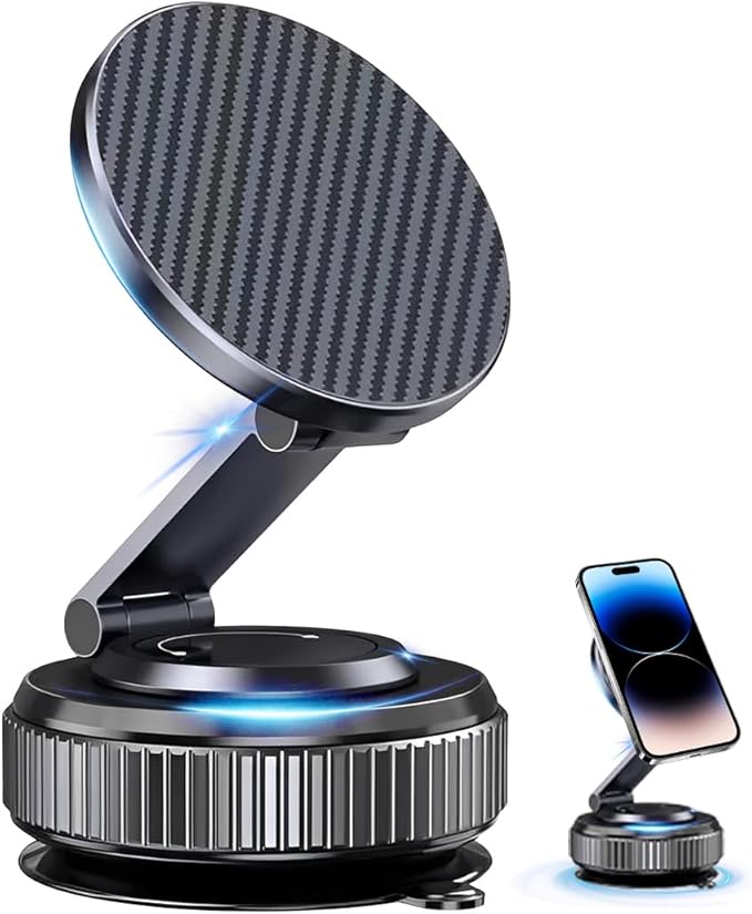 Car Phone Holder for MagSafe - Magnetic Vacuum Mount 360° Adjustable, Compatible with iPhone 17-12 Series & Android Devices, Cell Phone Holder for Your Car Dashboard Windshield with Magnetic Ring