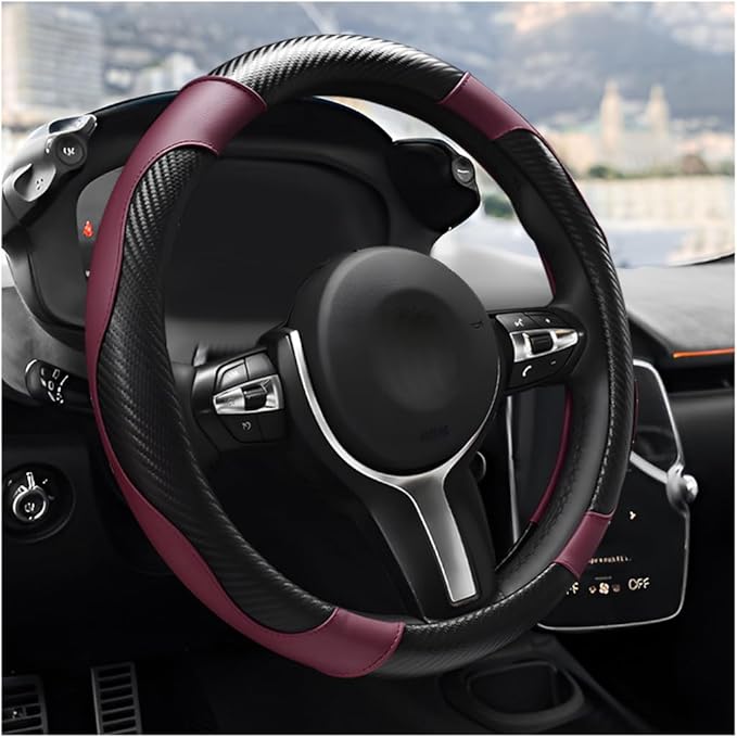 Car Steering Wheel Cover, 15 Inch Anti-Slip Stretch Leather Steering Wheel Protector, Comfortable Breathable Sporty Steering Wheel Cover for Women Men, Car Accessories (Wine Red)