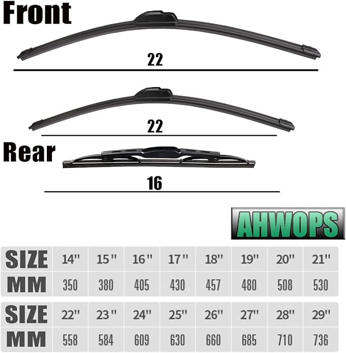 3 Wiper Front and Rear Wiper Blades for 2002-2006 Cadillac Escalade/2000-2006 Chevrolet Suburban 1500 Suburban 2500, OE Original Style (22″/22″ Front/16″ Rear) For My Car