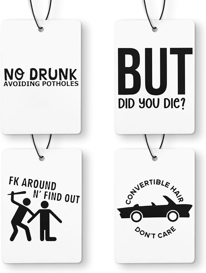 Funny Car Air Freshener 4 Pcs, Humorous Driving Quote Hanging Air Freshener for Cars Closet Drawer Books, Funny Sarcastic Gifts Car Accessories for Women Men