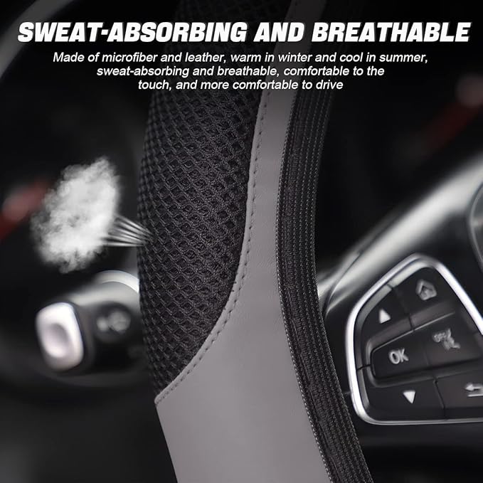 LoyaForba Car Steering Wheel Cover, Universal 14.5-15 Inch, Soft Anti-Slip Neoprene Protector for Steering Wheel, Breathable Odorless and Elastic Stretch, Car Accessory for SUV, Van, Truck (Gray)