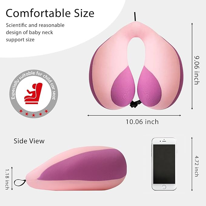 MOOB Kids Travel Neck Pillow Traveling Gifts for Toddler & ChildrenToddler Neck Pillow for Carseat & Airplane, Kids Travel Pillow Light Pink