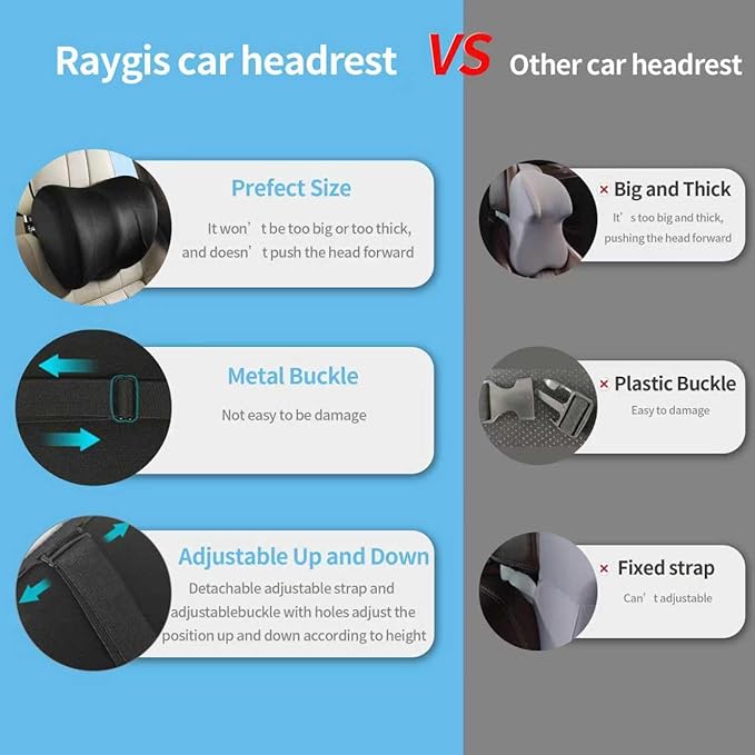Car Neck Pillow Adjustable Up and Down Style 2 Pack,Car Headrest Pillow for Neck Support Relieves Driving Fatigue, Soft Memory Form and Ergonomic Design Fits Most Heights and Car Seats (Black)