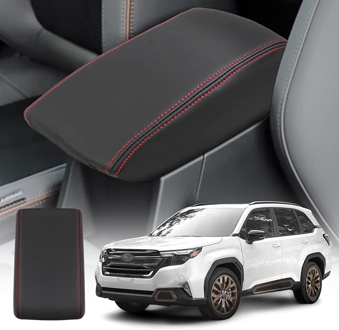 Center Console Cover Compatible with 2025 Subaru Forester Armrest Box Cover Car Interior Accessories Arm Rest Cushion Pad Waterproof Anti Slip Stain Resistant RED Stitching