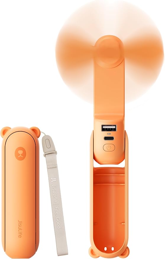 JISULIFE 3 IN 1 Handheld Mini Fan - Portable Fan & Power Bank & Flashlight, 19H Max Cooling, USB Rechargeable, Pocket-Sized for Travel, Cruise, Concerts, Makeup, Summer Gifts for Women(Tropical Coral)