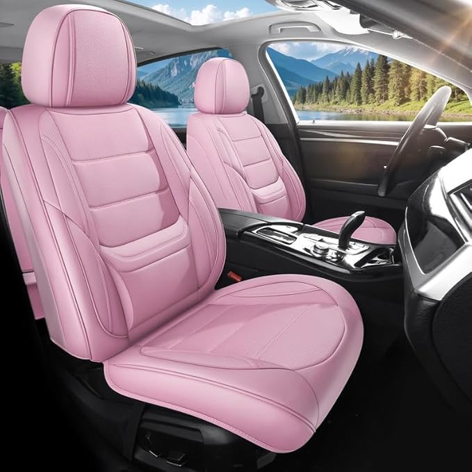 Car Seat Covers Custom Fit for Chevrolet/Chevy Spark 2012-2022, Premium Faux Leather Waterproof Car Seat Protectors with Lumbar Support, Breathable Anti-Slip Easy to Install(Pink,Full Set)