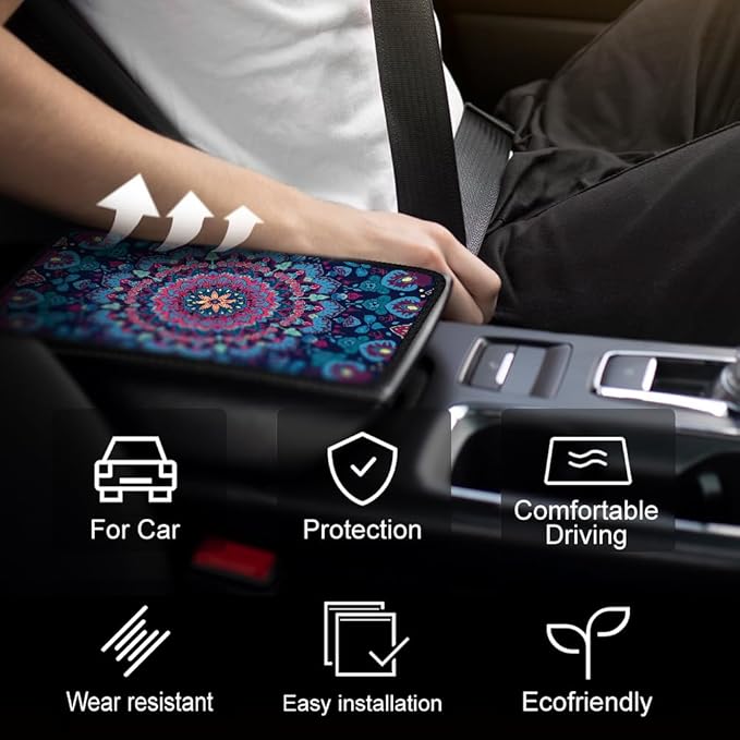 1pc Center Console Armrest Cover Pad 12.6x7.5 inch Lotus Neoprene Car Armrest Cushion Waterproof Armrests Seat Box Cover Protector for Universal Cars Vehicles SUVs