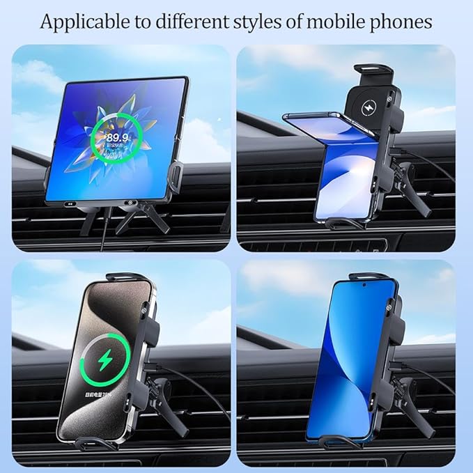 Wireless Charging Rotating Car Mount,Smart 2-in-1 Auto-Rotating Car Phone Holder & Wireless Charger,Foldable with 15W Fast Charging,Compatible with iPhone & Samsung Devices & Smartphone & Pad (Gray)