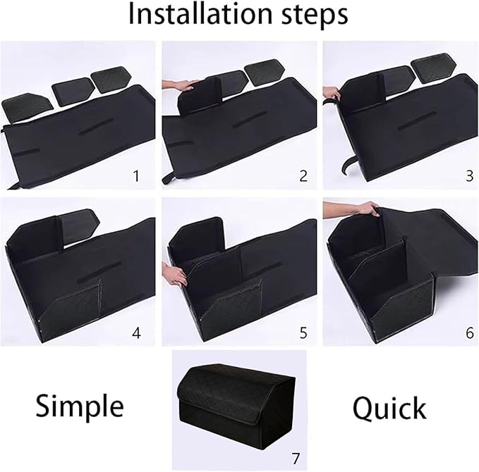 1Pack Leather Trunk Organizer for SUV & Sedans - Extra Large Foldable Car Storage Box with Lid, Adjustable Removable Dividers and Carry Handle, Collapsible Auto Cargo Organizer Black (1)