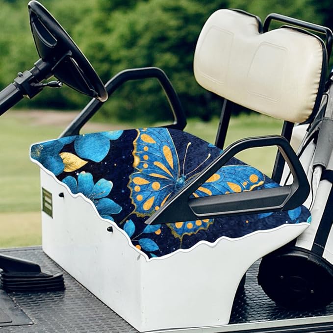 ORIGACH Blue Butterfly Golf Cart Seat Covers, Comfortable Cooling Golf Cart Blanket Towel, 100% Microfiber, Fits EZGO, Club Car, and More 2-Seat Golf Carts, 51x31inch