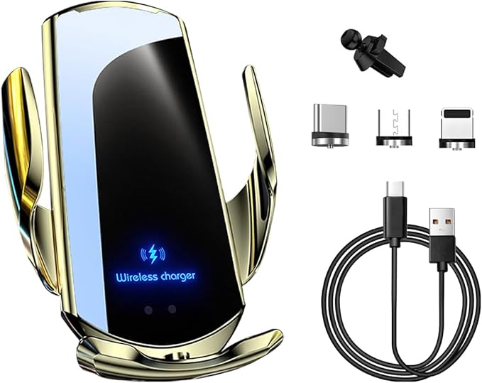 Ohleats Wireless Car Charger Mount, 15W Automotive Electric Wireless Charger Holder, Car Air Vent Mount Bracket Fast Charging for Most Smartphone, Universal Car Accessories (Golden)