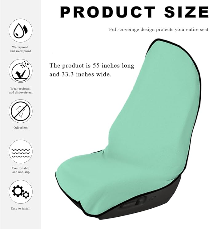 Car Towel Seat Cover, Waterproof Sweating Non-Slip Premium Soft Towel Carseat Protector, Universal Machine Washable Car Truck SUV Front Seat Cover for Gym Workout Beach Hiking (Mint Green)