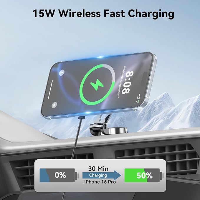 Lecork for Magsafe Car Mount, 15W Magnetic Wireless Charger for iPhone, Magsafe Air Vent Car Holder Charger for iPhone 17 Pro Max/16/15/14 13 12, Samsung S25/S25+/Ultra, RGB LED Design