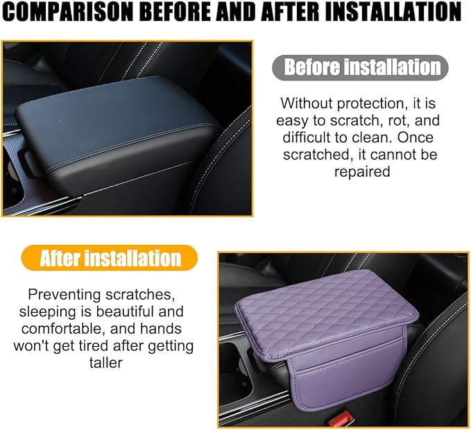 Mandark Car Center Console Cover, Microfiber Leather Vehicle Armrest Protector Cushion with 2 Storage Bags, Auto Interior Arm Rest Seat Box Pad Accessories, Universal for SUV, Sedan, Truck (Purple)