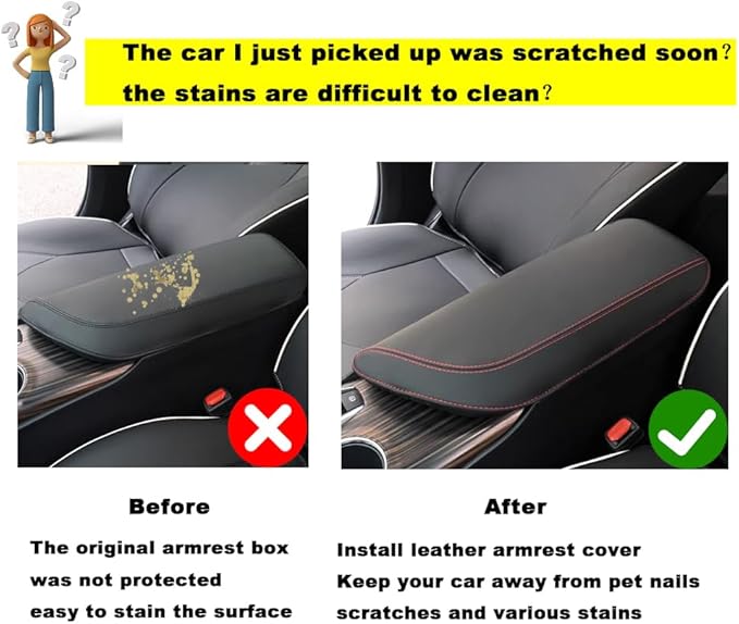 Blazeray Car Center Console Armrest Cover for Toyota Camry 2018-2023 Interior Accessories Leather Anti-Scratch Elbow Arm Rest Cover Cushion Pad Protector Saver (Black Leather with Red Stitches)