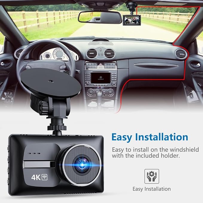 X18 4K Dual Dash Cam Front and Rear, Free 64GB Card Support 256G Max, 5.8G WiFi - up to 20MB/s Fastest Download Speed with App, 4K 2160P/FHD Dash Camera, 3" IPS, G-Sensor,24H Parking Mode