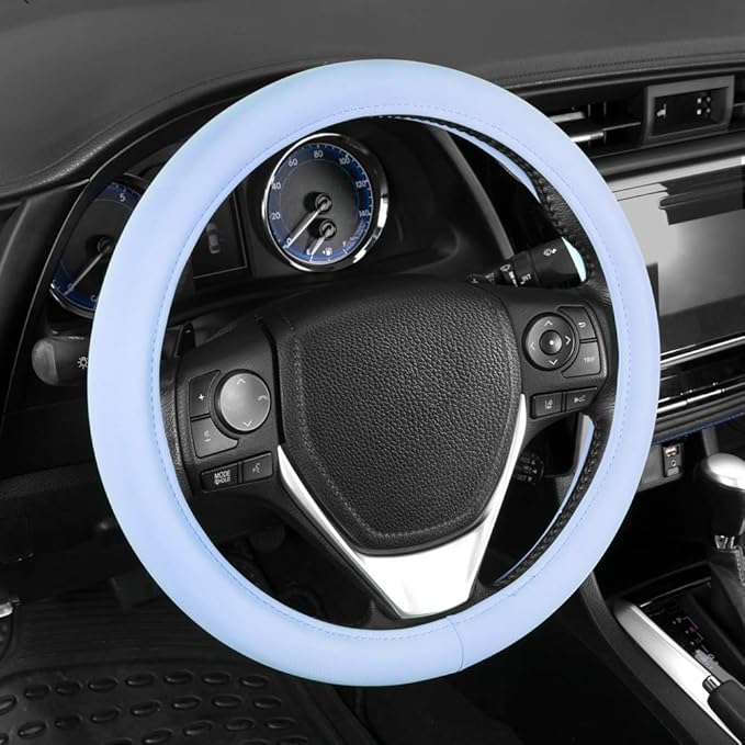 Carbella Ultra Soft Blue Steering Wheel Cover, Car Accessories for Women, Non-Slip Comfy Soft Grip Faux Leather Auto Steering Wheel Cover for Cars Trucks Vans SUVs Gift Idea - Fits Standard 15" Inches