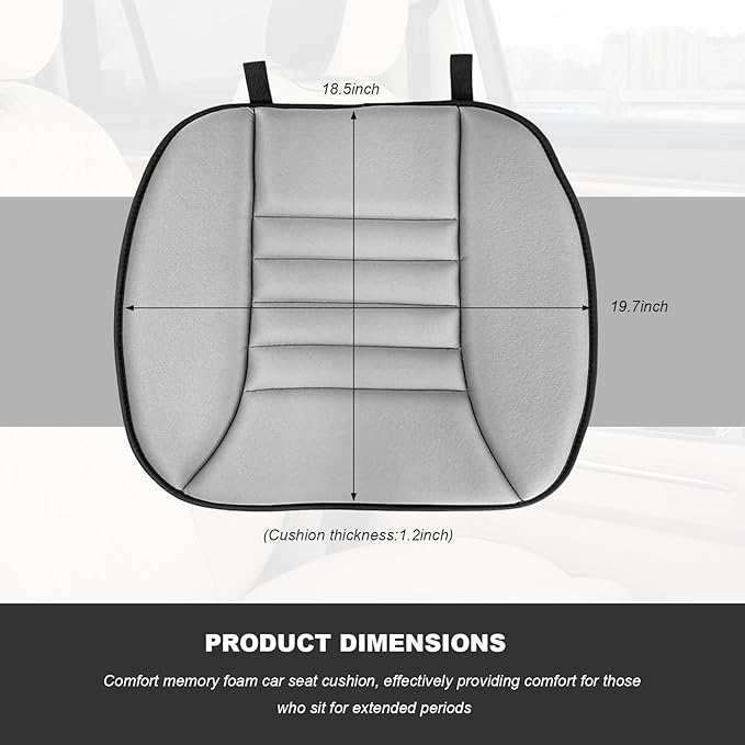 Car Seat Cushion, Breathable Driver Seat Protector with 1.2" Thick Comfortable Memory Foam, Universal Non-Slip Chair Pillow Pressure Relief Cushion Pad for Car Home Office (Gray)