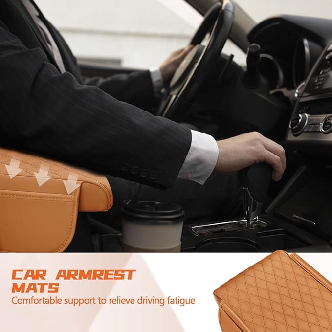 Car Center Console Cover, Napa Leather Car Armrest Cushion with Side Pockets, Memory Foam Auto Armrest Seat Box Mat, Universal Interior Armrest Protective Cover Accessories for Most Vehicle