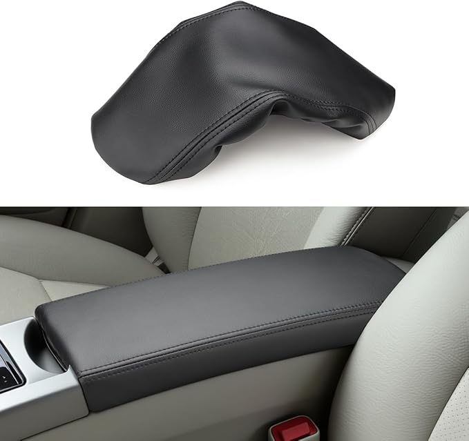 INTGET Center Console Cover for Toyota Prius Accessories 2004 2005 2006 2007 2008 2009 Leather Middle Armrest Cover Car Interior Arm Rest Lid Protector (Black Stitches, Skin Only)