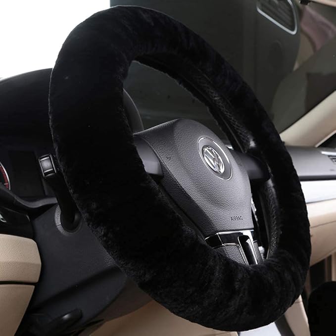 3Pcs/Set Pure Wool Fur Furry Steering Wheel Cover, Soft Fluffy Handbrake Cover Gear Shift Cover for Women Car SUV Truck Australia Sheepskin Accessories
