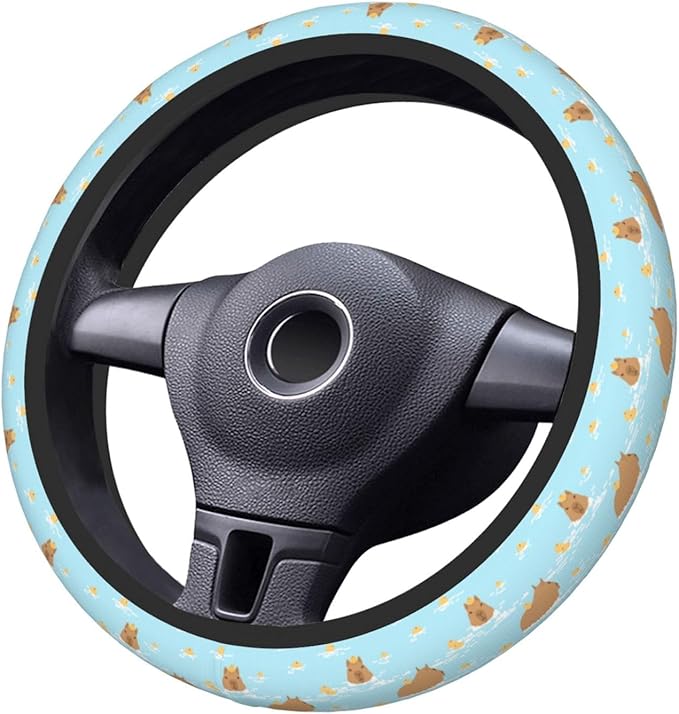 Capybara and Oranges Steering Wheel Cover for Women Elastic Rubber Steering Wheel Universal 15 Inch Fit for Cars, Auto, SUVs