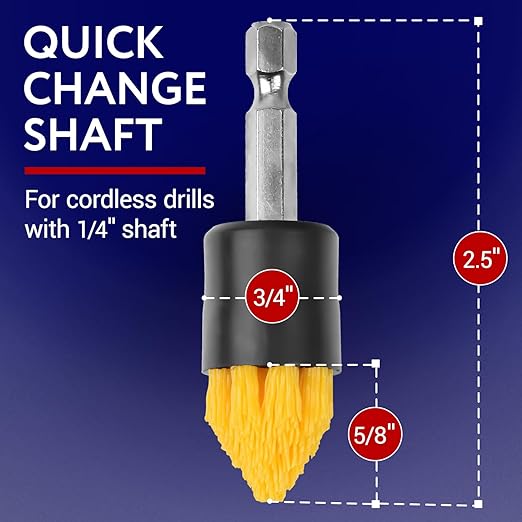 Impresa Drill Brush Attachment Set - Pack of 10, 5 Tapered & 5 Flat, 6 in Extender - Rotary Grout Cleaning Brushes - Crevice Reach with Drill Extender Attachment - Home & Auto Detailing Scrub Heads
