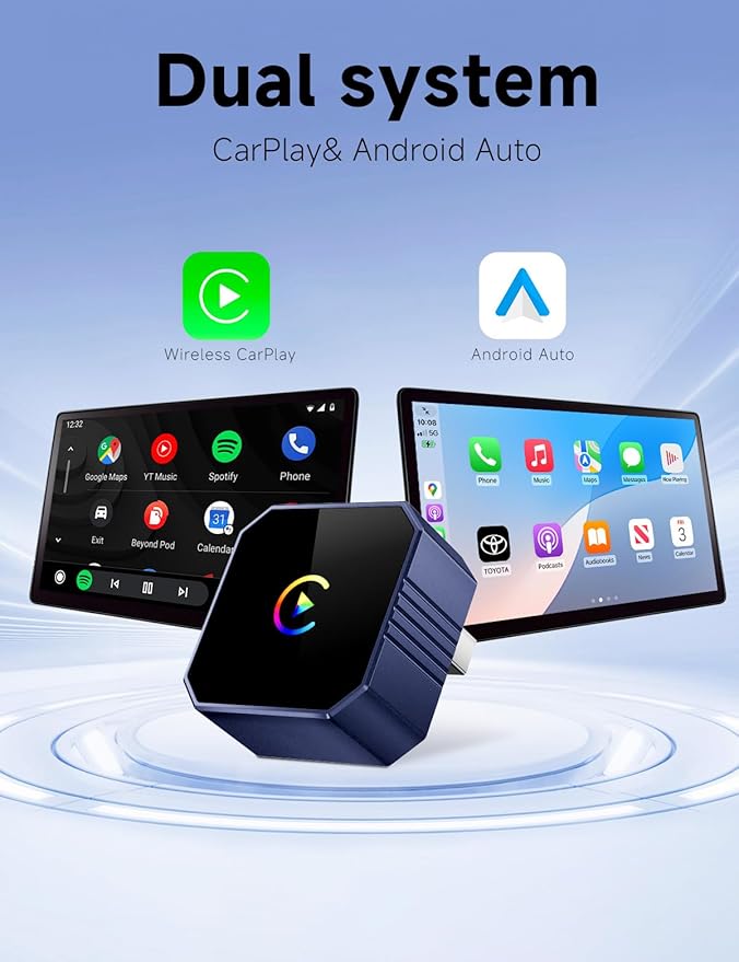2026 Mini Wireless CarPlay Adapter Upgrade Wired to Wireless for CarPlay & Android Auto Plug and Play Fast Auto-Reconnect Stable Control Zero Delay for iPhone iOS 10+ & Android 11+
