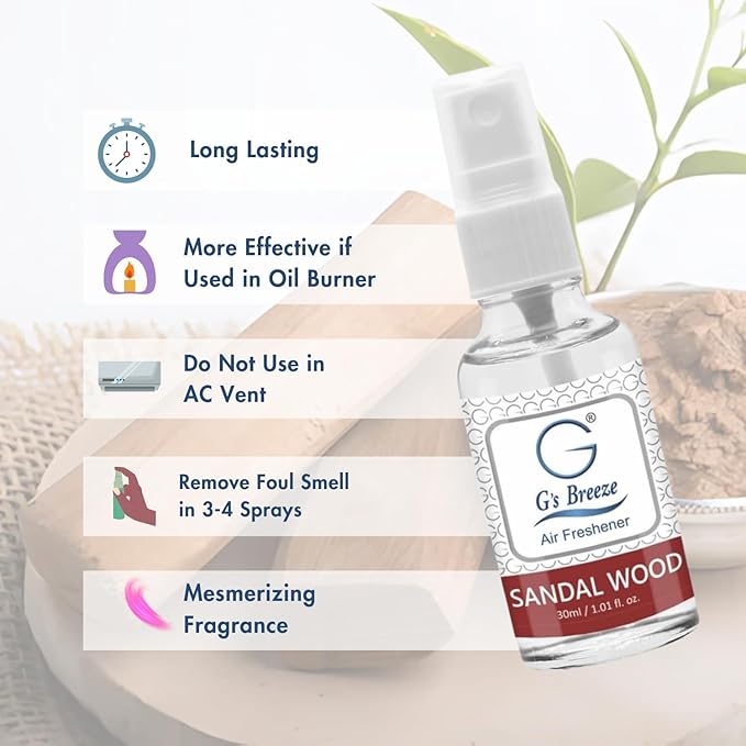 G's Breeze - Sandalwood Air Freshener – Woody & Earthy Fragrance of Sandalwood – Ideal for Home, Car & Office – Elevate Your Space with Luxurious Scent and Creates Relaxing & Comfortable Atmosphere