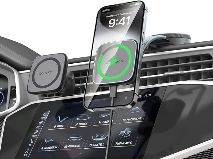 for MagSafe Car Mount Charger with 15W Fast Wireless Charging, Magnetic Car Phone Holder 【Windshield+Vent+Dash】 with Bendable Memory Alloy Arm, 108LB Suction Phone Mount for iPhone 17 Pro Max