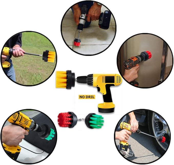HIFROM Drill Brush - 2" Soft and 2" Medium Power Scrubbing Brush Drill Attachment for Cleaning Showers Tubs Bathrooms Tile Grout Carpet Tires Boats Upholstery (Pack of 2)