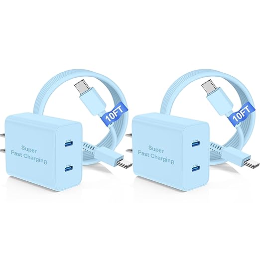 45W Dual Port Super Fast Charger with Long USB C to C Cable 10ft,Type C Wall Charger Block and Android Phone Charging Cord for Samsung Galaxy S26 Plus/S25 Ultra/S25+/S24+/S23+/S22+/S21/S20/Note 20/10+
