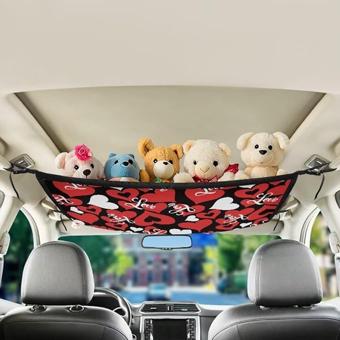 Red Heart Car Roof Storage Bag Multi-Purpose Seat Organizer Premium Car Seat Organizer Vehicle Passenger Seat Organization and Storage for Kids Adults Pets Items