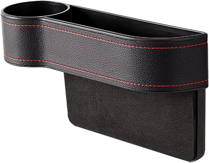 Car Seat Gap Filler Organizer Between Front seat car Organizer and Storage Box, Auto Premium PU Leather Console with Cup Holder, Car Pocket for Interior Essentials (for Driver Side)