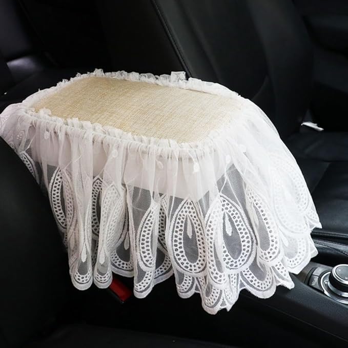 Universal Car Center Console Cushion Pad,Tassel Lace Car Center Console Cover Auto Armrest Seat Box Cover Protector for Most Vehicle SUV Truck Car (8)
