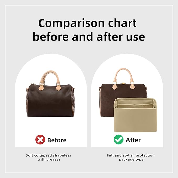 DGAZ Silk Purse Organizer Insert Fits LV Speedy 16/20/25/30/35/40/45 bags，Silky Smooth Bag Organizer，Luxury Handbag & Tote Shaper(S2 trench,SP20)