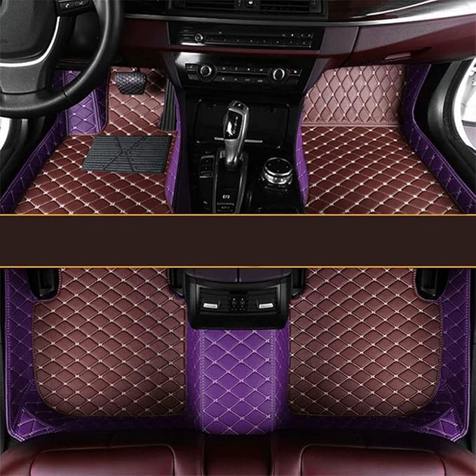 Car Floor Mats Automotive Floor Mats Vehicle Specific All Weather Protection Custom Compatible with Most of 98% Cars SUVs (Purple and Brown)