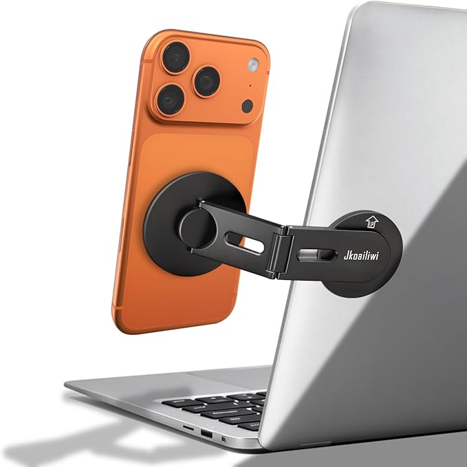 Invisible Adjustable Magnetic Laptop Phone Holder for Dual Screen, Foldable Continuity Camera Mount for Magsafe iPhone 12-7, Aluminum Monitor Side Mount Stand for MacBook, Tesla, iMac