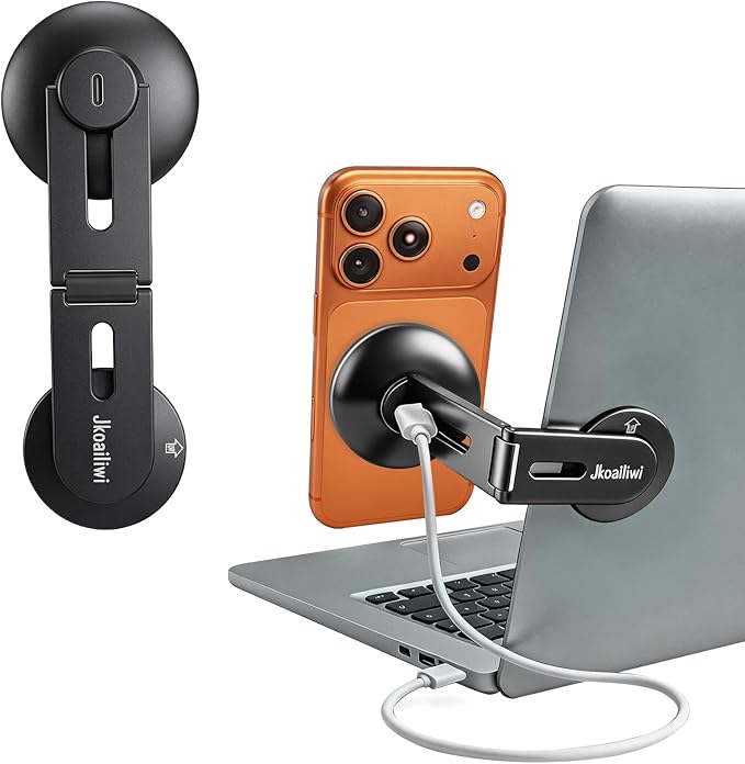 15W Wireless Charger Magnetic Phone Holder Mount for Laptop & Monitor, Foldable Invisible Continuity Camera Mount for MagSafe iPhone 12-17, Expansion Bracket for Computer/Tesla, Black